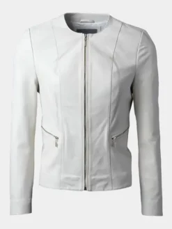 Asal Vision Leather Jackets | Women’s Collarless Leather Fashion Jacket White