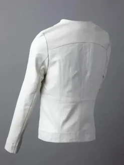 Asal Vision Leather Jackets | Women’s Collarless Leather Fashion Jacket White