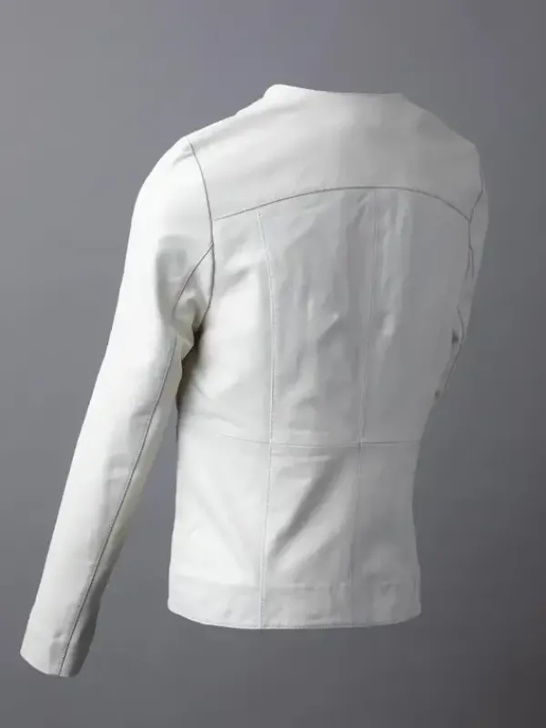Asal Vision Leather Jackets | Women’s Collarless Leather Fashion Jacket White
