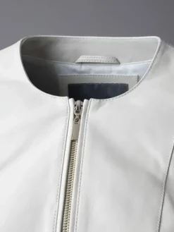 Asal Vision Leather Jackets | Women’s Collarless Leather Fashion Jacket White