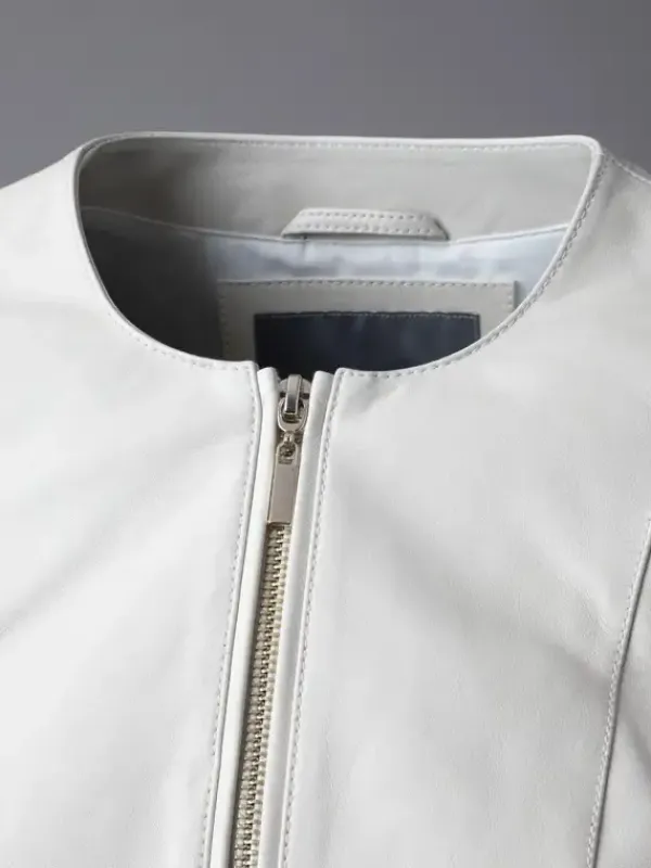 Asal Vision Leather Jackets | Women’s Collarless Leather Fashion Jacket White
