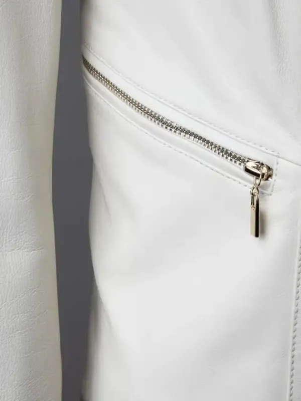 Asal Vision Leather Jackets | Women’s Collarless Leather Fashion Jacket White