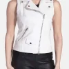 Asal Vision Vests | Biker Jackets | Womens Zipper Leather Vest White