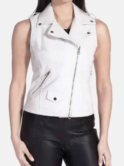 Asal Vision Vests | Biker Jackets | Womens Zipper Leather Vest White