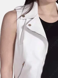 Asal Vision Vests | Biker Jackets | Womens Zipper Leather Vest White