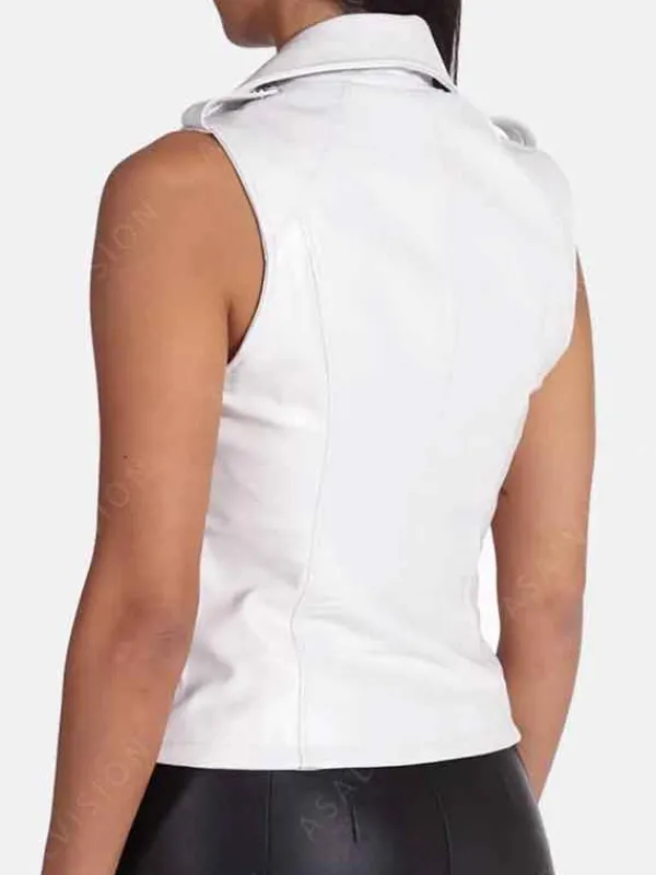 Asal Vision Vests | Biker Jackets | Womens Zipper Leather Vest White