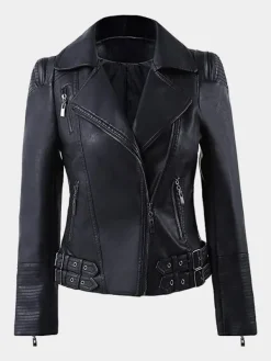 Asal Vision Black Jackets | Biker Jackets | Women’s Zip Up Moto Leather Jacket Black