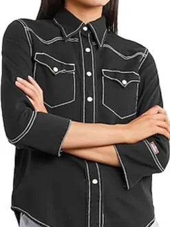 Asal Vision Denim Jackets | Yellowstone Season 4 Hassie Harrison Denim Shirt Black
