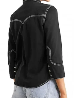 Asal Vision Denim Jackets | Yellowstone Season 4 Hassie Harrison Denim Shirt Black