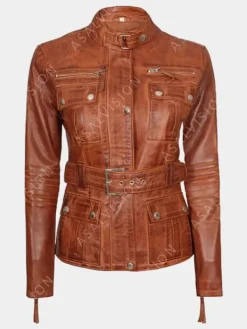 Asal Vision Brown Jackets | Biker Jackets | Zayla Belted Leather Biker Jacket Waxed Brown