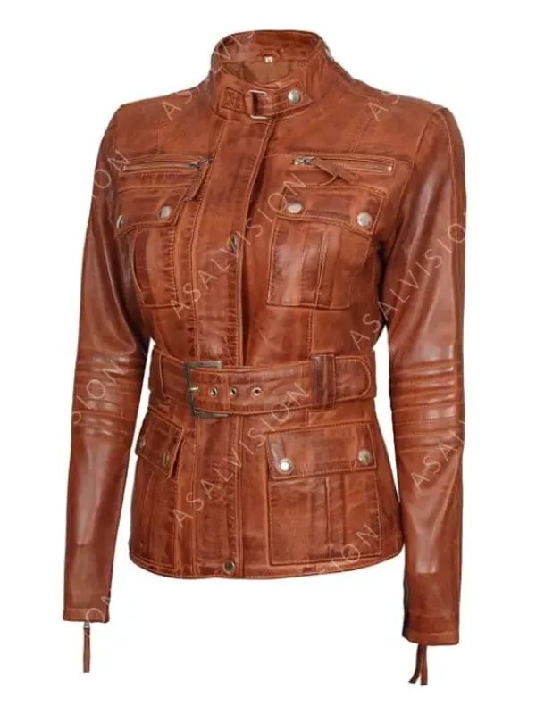 Asal Vision Brown Jackets | Biker Jackets | Zayla Belted Leather Biker Jacket Waxed Brown