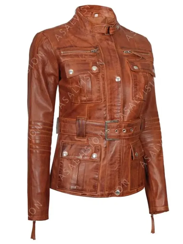 Asal Vision Brown Jackets | Biker Jackets | Zayla Belted Leather Biker Jacket Waxed Brown